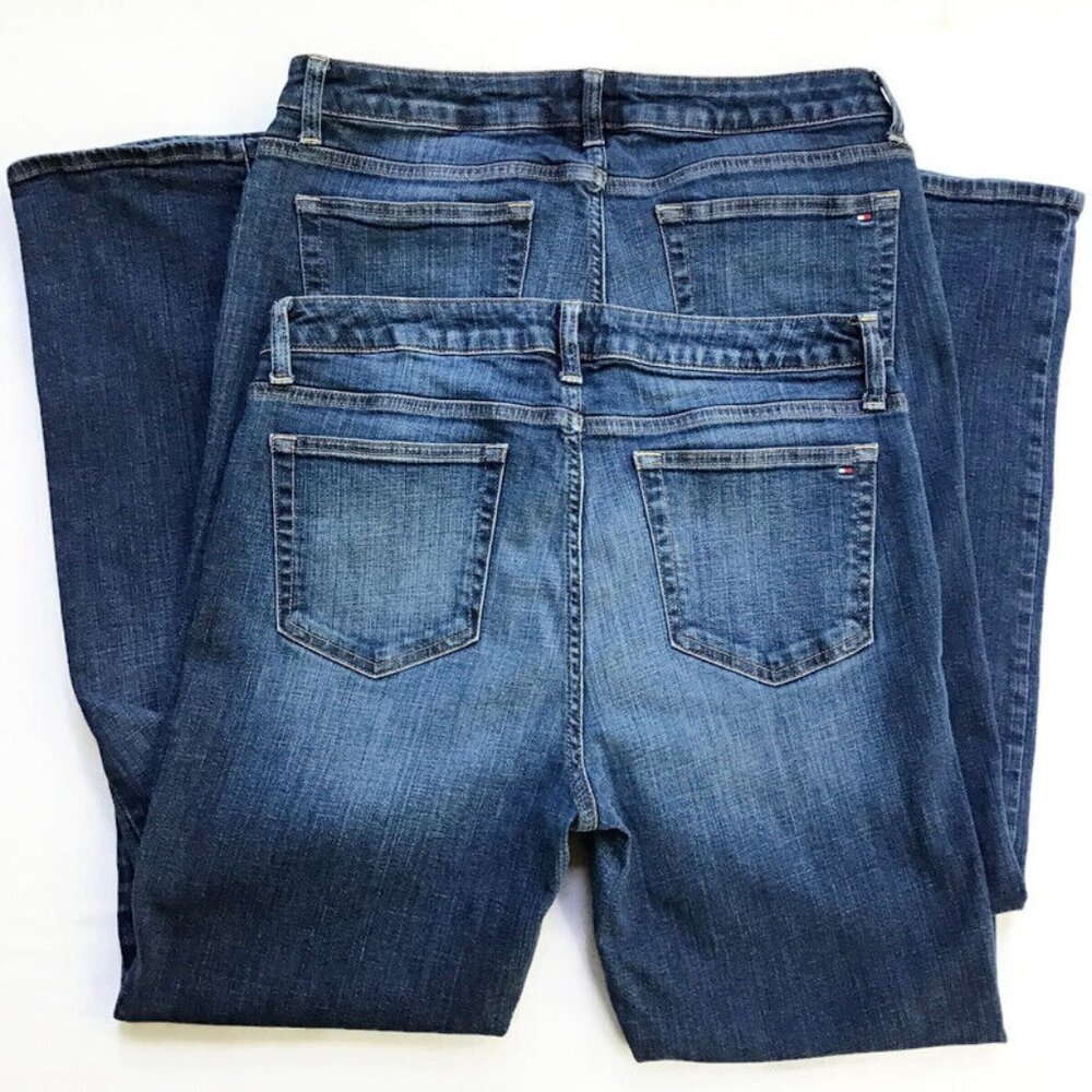 2 Pair Tommy Hilfiger Curve Straight Blue Jeans Womens Size 12 Medium Dark Wash